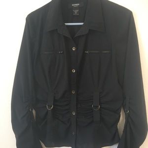 Express Black Ruched Button Down Shirt